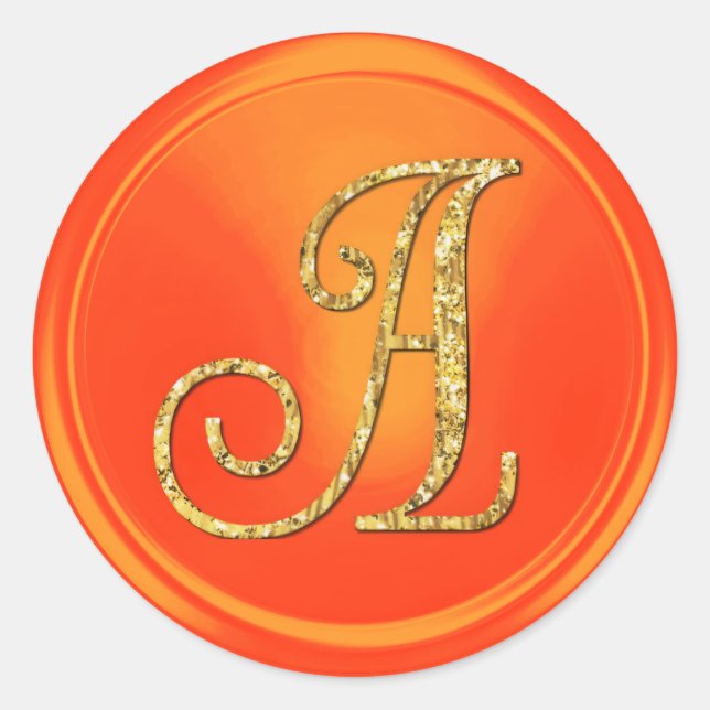 ALLE INITIALEN Gold Monogramm 3 Orange Runder Aufkleber (Vorderseite)