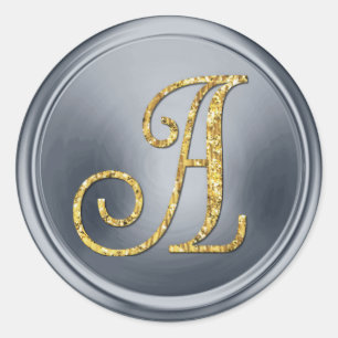 ALLE INITIALEN Gold Monogramm 3 Schieferblau Runder Aufkleber