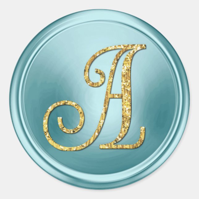 ALLE INITIALEN Gold Monogramm 3 Soft Blau Runder Aufkleber (Vorderseite)