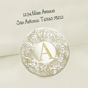 ALLE INITIALEN Gold Monogramm Perliger Filigree Ra Runder Aufkleber