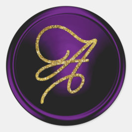 ALLE INITIALEN Gold Schrift Monogramm Dunkelviolet Runder Aufkleber