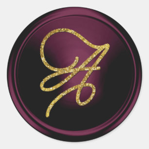 ALLE INITIALEN Gold Schrift Monogramm Dunkles Pfla Runder Aufkleber