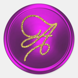 ALLE INITIALEN Gold Schrift Monogramm Fuchsia  Runder Aufkleber