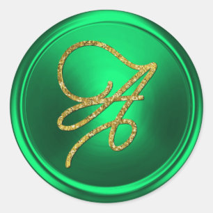 ALLE INITIALEN Gold Schrift Monogramm Kelly Grün Runder Aufkleber
