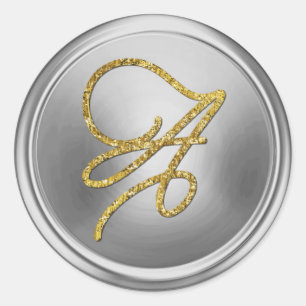 ALLE INITIALEN Gold Schrift Monogramm Silber Runder Aufkleber