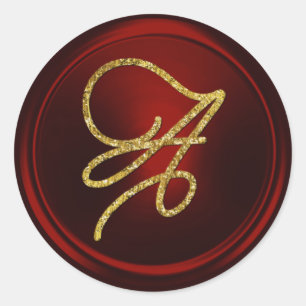 ALLE INITIALEN Gold Schrift Monogramm Tiefrot Runder Aufkleber