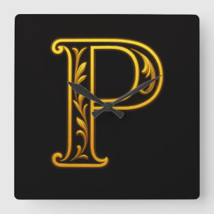 ALLE INITIALEN Schwarz-Gold-Blüte Geblüht Quadratische Wanduhr