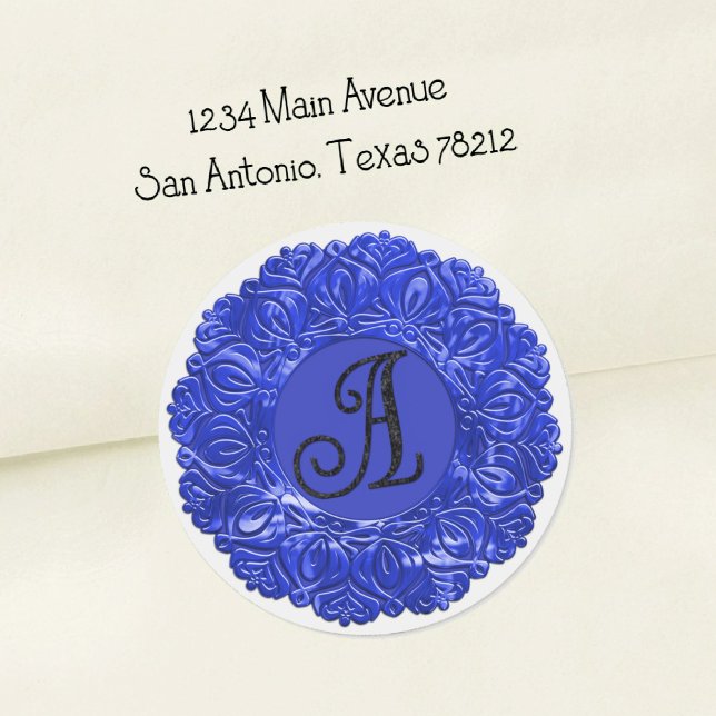 ALLE INITIALEN Schwarzes Monogramm 3 Filigree Rand Runder Aufkleber (Von Creator hochgeladen)