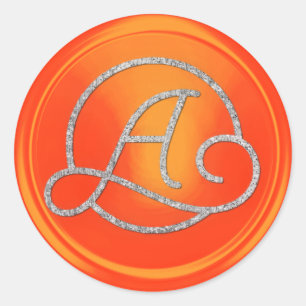 ALLE INITIALEN Silber Kreis Monogramm Orange Runder Aufkleber