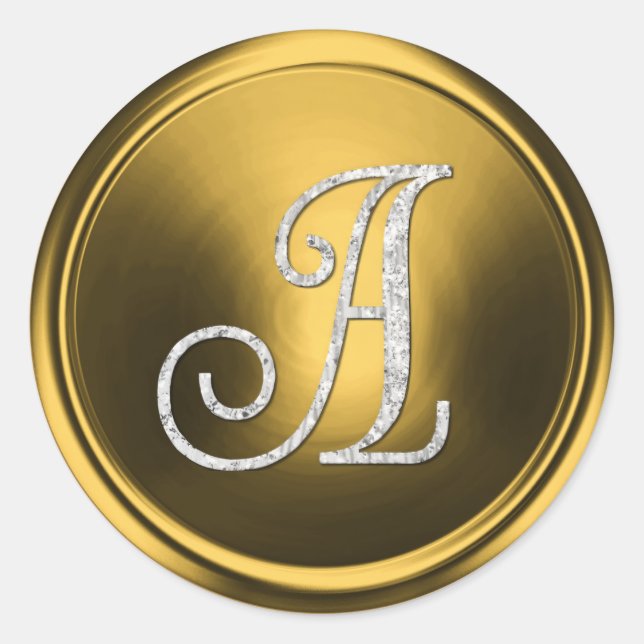 ALLE INITIALEN Silber Monogramm 3 Altgold Runder Aufkleber (Vorderseite)