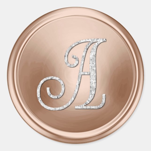 ALLE INITIALEN Silber Monogramm 3 Blush Pink Runder Aufkleber (Vorderseite)