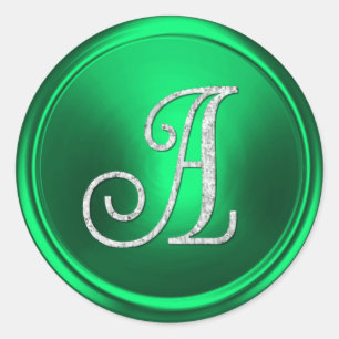 ALLE INITIALEN Silber Monogramm 3 Kelly Grün Runder Aufkleber