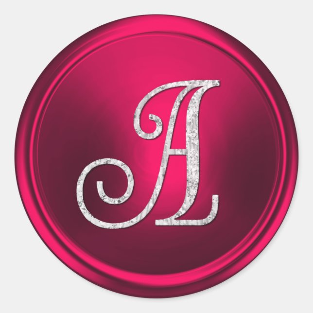 ALLE INITIALEN Silber Monogramm 3 Magenta Runder Aufkleber (Vorderseite)