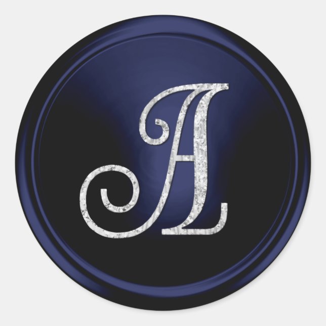 ALLE INITIALEN Silber Monogramm 3 Navy Blau Runder Aufkleber (Vorderseite)