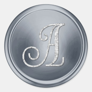ALLE INITIALEN Silber Monogramm 3 Schieferblau Runder Aufkleber