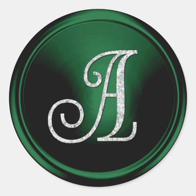 ALLE INITIALEN Silber-Monogramm 3 Smaragdgrün Runder Aufkleber (Vorderseite)