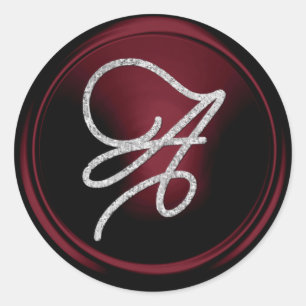 ALLE INITIALEN Silber Schrift Monogramm Burgunderr Runder Aufkleber