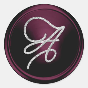 ALLE INITIALEN Silber Schrift Monogramm Dunkles Pf Runder Aufkleber