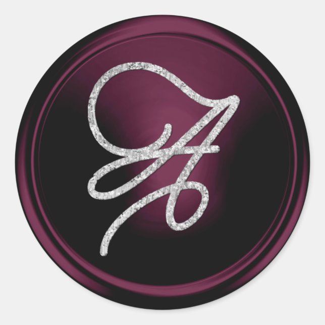 ALLE INITIALEN Silber Schrift Monogramm Dunkles Pf Runder Aufkleber (Vorderseite)