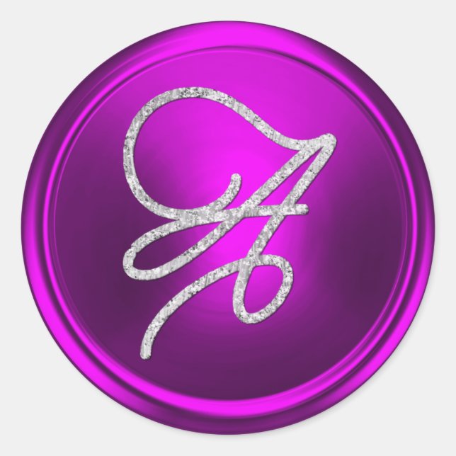 ALLE INITIALEN Silber Schrift Monogramm Fuchsia  Runder Aufkleber (Vorderseite)