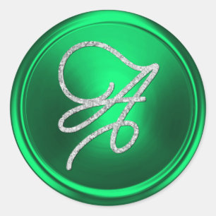 ALLE INITIALEN Silber Schrift Monogramm Kelly Grün Runder Aufkleber