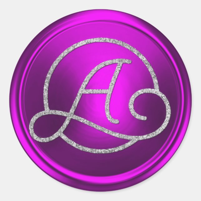 ALLE INITIALEN Silberner Kreis Monogramm Fuchsia  Runder Aufkleber (Vorderseite)