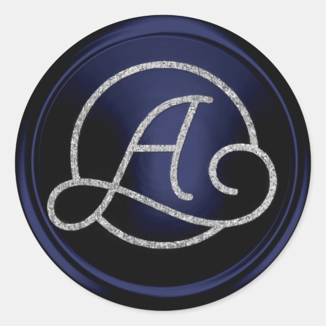 ALLE INITIALEN Silberner Kreis-Monogramm Marinebla Runder Aufkleber (Vorderseite)