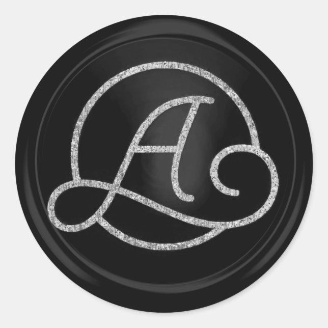 ALLE INITIALEN Silberner Kreis-Monogramm Schwarz Runder Aufkleber (Vorderseite)