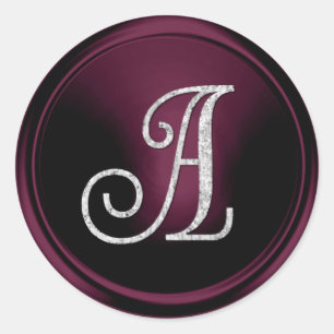 ALLE INITIALEN Silbernes Monogramm 3 Dunkle Pflaum Runder Aufkleber