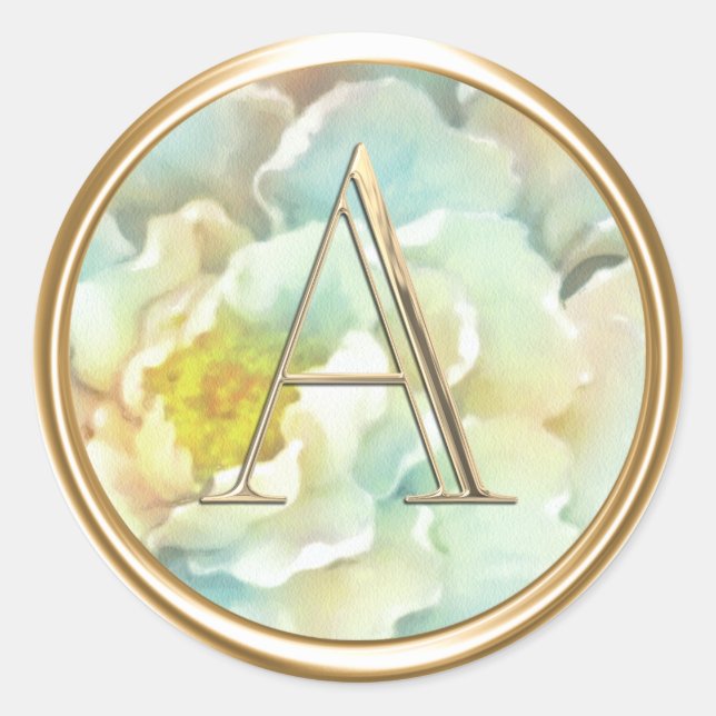 ALLE INITIALS Gold Monogram Aquy Peony Runder Aufkleber (Vorderseite)