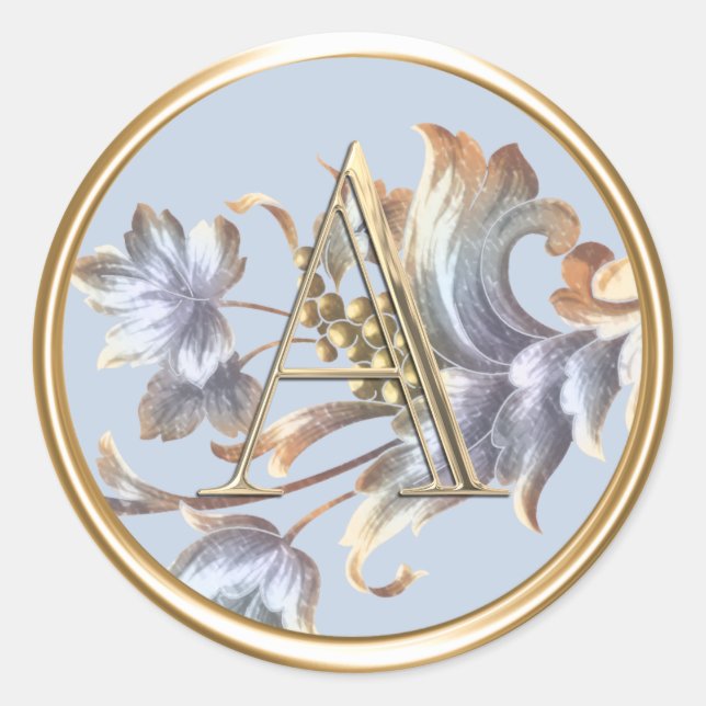 ALLE INITIALS Gold Monogram auf Blue Acanthus Runder Aufkleber (Vorderseite)