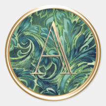 ALLE INITIALS Gold Monogram Blue und Green Damask