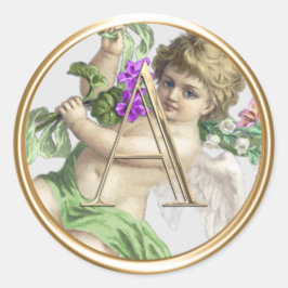 ALLE INITIALS Gold Monogram Cherub Green Runder Aufkleber