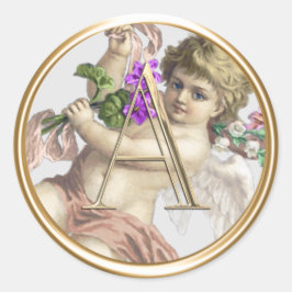 ALLE INITIALS Gold Monogram Cherub Rosen Peach Runder Aufkleber