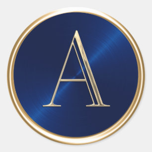 ALLE INITIALS Gold Monogram für Navy Blue Runder Aufkleber