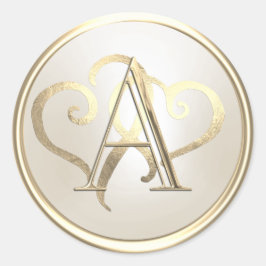 ALLE INITIALS Gold Monogram Gold Hearts Pearl Runder Aufkleber
