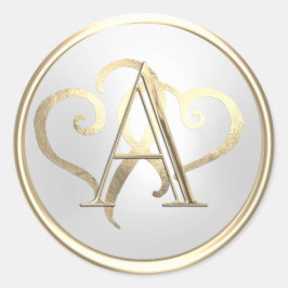 ALLE INITIALS Gold Monogram Gold Hearts Pearl Runder Aufkleber