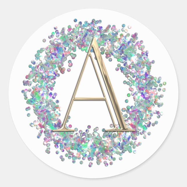 ALLE INITIALS Gold Monogram Iridescent Glitzer Runder Aufkleber (Vorderseite)