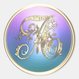 ALLE INITIALS Gold Monogram Lila Blue Runder Aufkleber