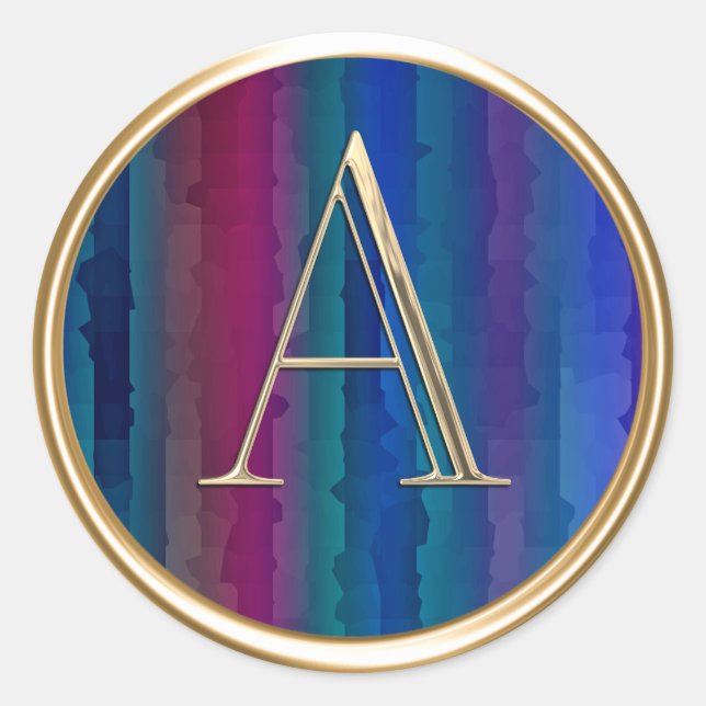 ALLE INITIALS Gold Monogram Lila Red Blue Strips Runder Aufkleber (Vorderseite)
