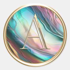 ALLE INITIALS Gold Monogram on Mother of Pearl Runder Aufkleber