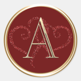 ALLE INITIALS Gold Monogram Red Glitzer Hearts Runder Aufkleber