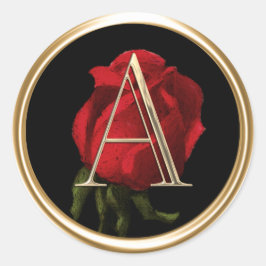 ALLE INITIALS Gold Monogram Rote Rose Black Runder Aufkleber