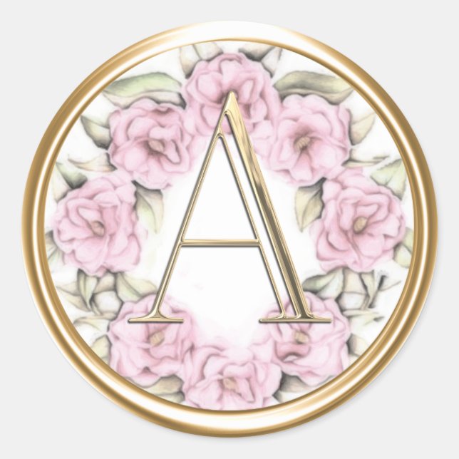 ALLE INITIALS Gold Monogramm auf rosa Peongs Runder Aufkleber (Vorderseite)