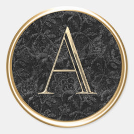 ALLE INITIALS Gold Monogramm auf schwarzer Spitze Runder Aufkleber