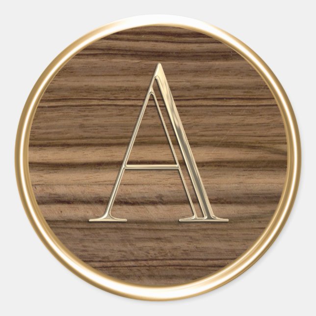 ALLE INITIALS Gold Monogramm für Holzkorn Runder Aufkleber (Vorderseite)
