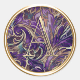 ALLE INITIALS-Gold-Monogramm für Lila Damaskus Runder Aufkleber