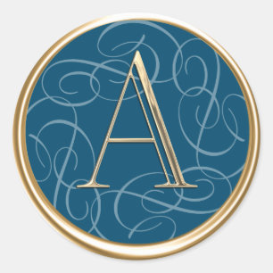ALLE INITIALS Gold Monogramm Swirbeln auf einer be Runder Aufkleber