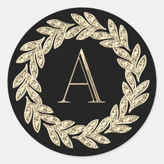 ALLE INITIALS Monogram Kranz-Blätter für alle Farb Runder Aufkleber (Vorderseite)