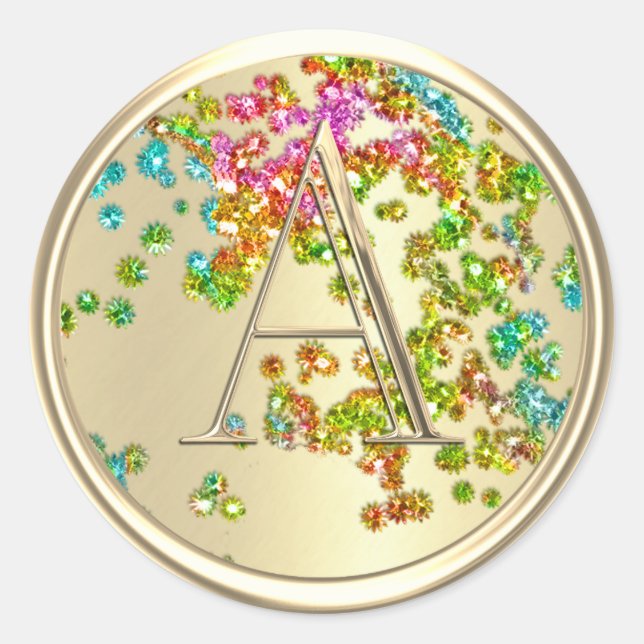 ALLE INITIALS Monogramm farbiger Glitzer Confetti Runder Aufkleber (Vorderseite)